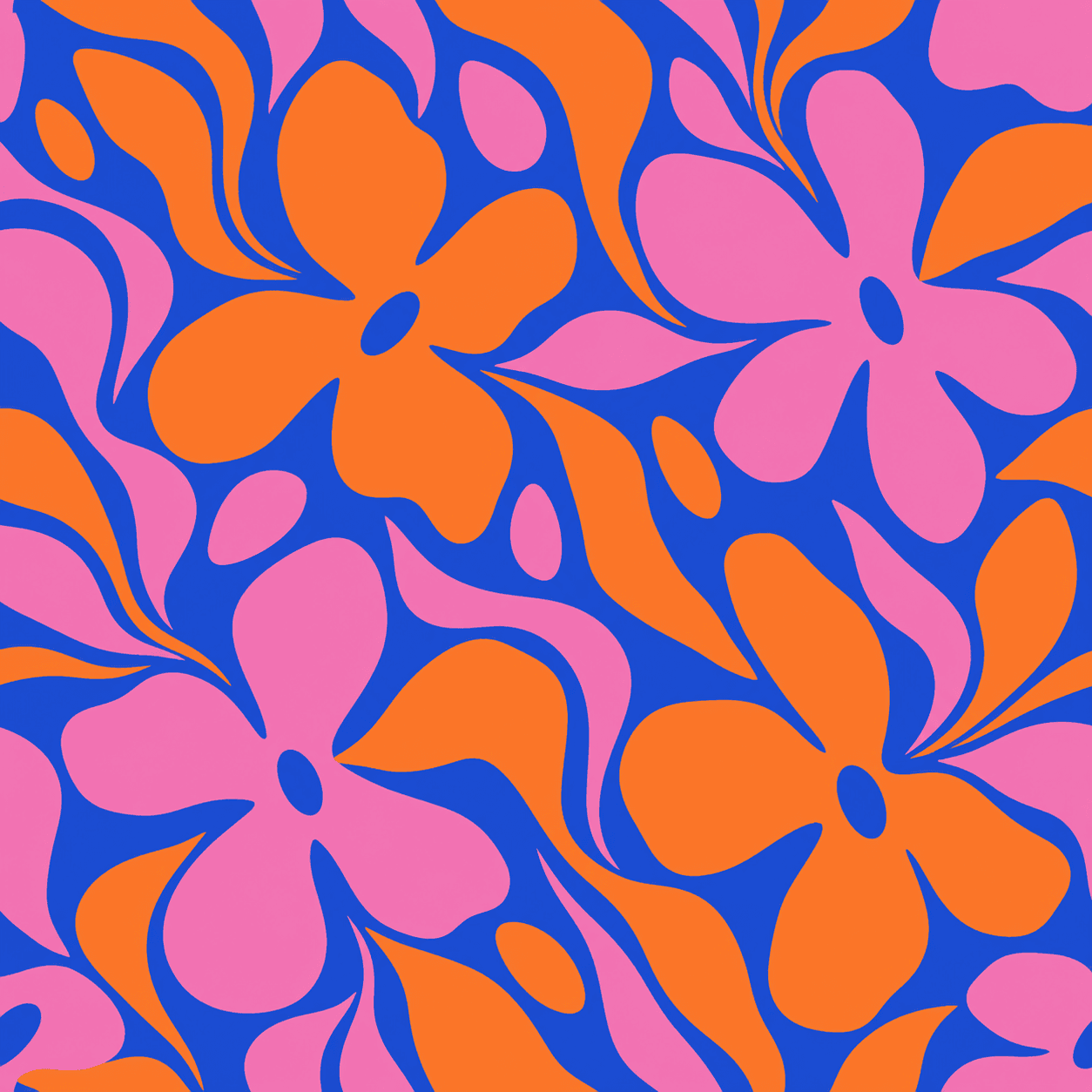 Estampado floral de grande escala em azul, laranja e rosa