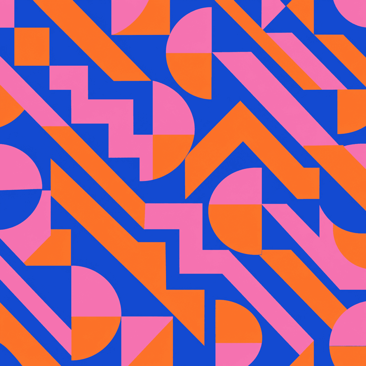 Estampado geométrico de ondas e riscas em azul, laranja e rosa